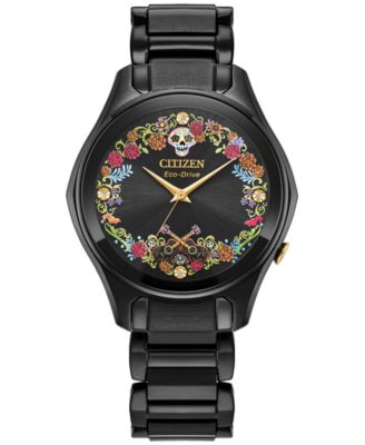Citizen - Women's Disney Pixar Coco Sugar Skull Black-Tone Stainless Steel Bracelet Watch 37mm