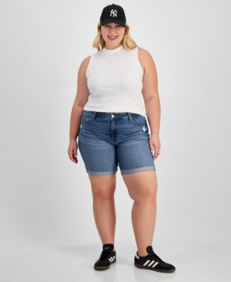 Celebrity Pink - Trendy Plus Size Distressed Rolled-Cuff Denim Shorts