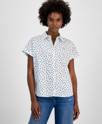 Tommy Hilfiger - Women's Cotton Dot-Print Short-Sleeve Camp Shirt