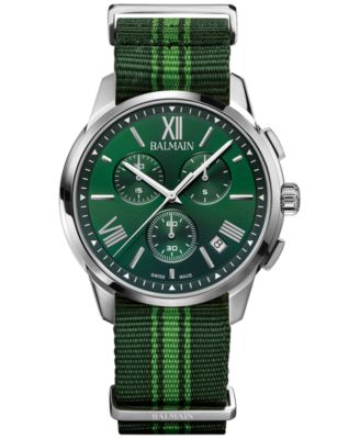 Balmain - Men's Swiss Chronograph Madrigal Dark Green Striped NATO Strap Watch 42mm