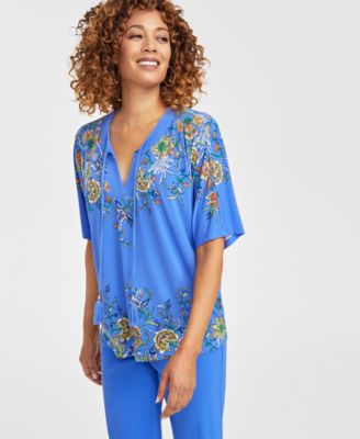 JM Collection - Petite Mirella Dreams Floral Tassel-Tie Top