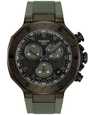 Tissot - Men's Swiss Chronograph T-Race Green Rubber Strap Watch 45mm