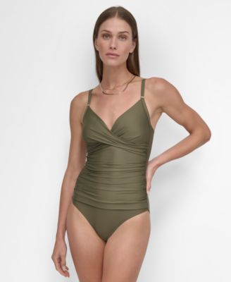 DKNY - Women's Crossover Ruched One-Piece Swimsuit