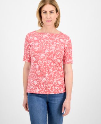 Style & Co - Petite Gram Floral Elbow-Sleeve Tee
