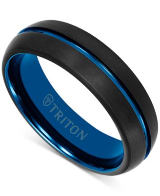 Triton - Men's Two-Tone Brushed Finish Wedding Band in Blue & Black Tungsten Carbide