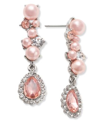Charter Club - Silver-Tone Pink Imitation Pearl & Crystal Linear Earrings