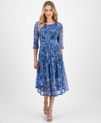 Robbie Bee - Women's Floral-Print Tie-Front A-Line Dress