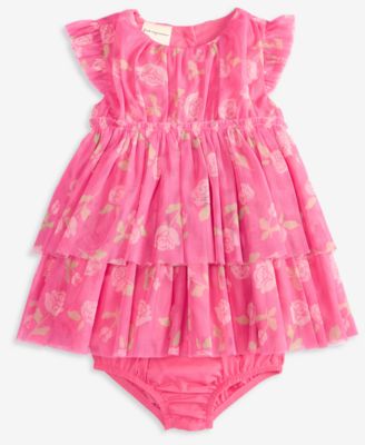 First Impressions - Baby Girls Rose-Print Tulle Dress & Bloomer, 2 Piece Set