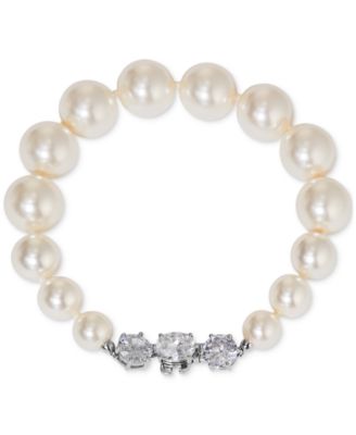 Eliot Danori - Silver-Tone Cubic Zirconia & Imitation Pearl Flex Bracelet