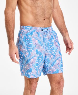 Club Room - Men's Anana Leaf Print Drawstring 7" Swim Trunks