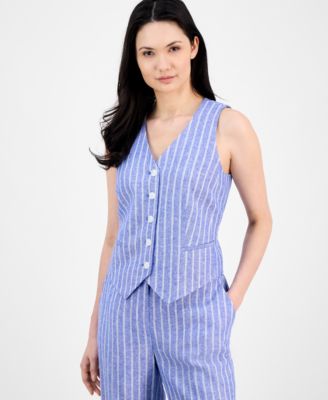 Anne Klein - Women's Striped V-Neck Vest