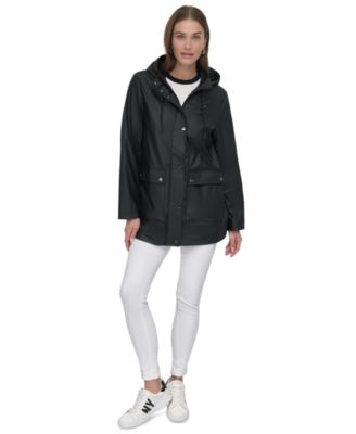 DKNY - Petite Hooded Zip-Front Water-Resistant Raincoat