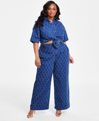Nina Parker - Diamond-Texture Denim Shirt & Matching Jeans