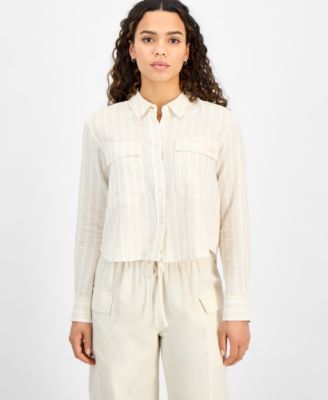 DKNY Jeans - Petite Striped Button-Front Shirt
