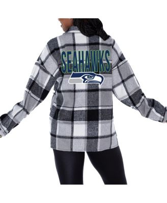 Gameday Couture - Women's  Gray Seattle Seahawks Fieldside Fun Plaid Button-Up Overshirt