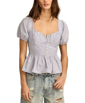 Lucky Brand - Women's Cotton Puff-Sleeve Peplum Top