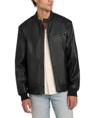 GUESS - Men's Stretch Faux Leather Snap Collar Moto Jacket