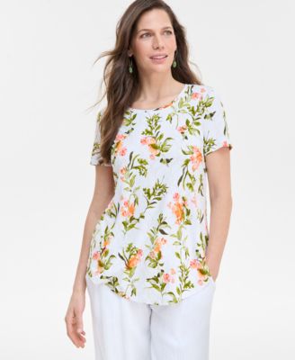 JM Collection - Petite Lush Garden Print Short-Sleeve T-Shirt