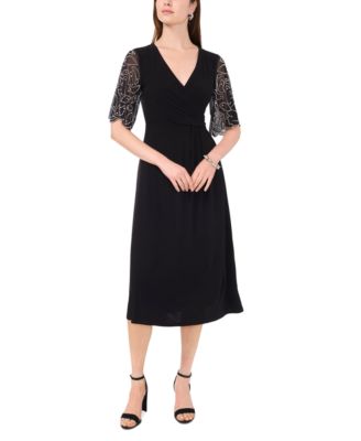 MSK - Petite V-Neck Embellished-Sleeve Midi Dress