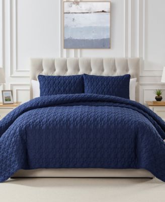Seventh Studio - Leaf Solid Pinsonic Microfiber 3-Pc. Quilt Set, Full/Queen