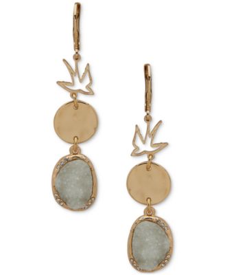 lonna & lilly - Gold-Tone Bird, Pav&eacute; & Drusy Stone Triple Drop Earrings