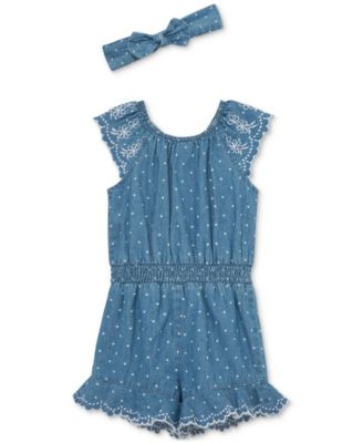 Little Me - Baby Girls 2-Pc. Chambray Dot Romper & Headband Set