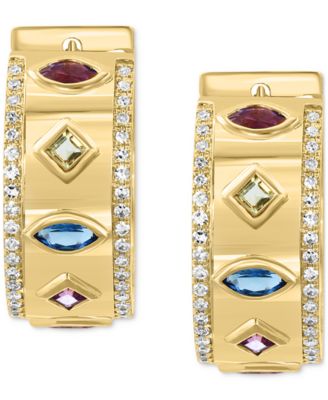 EFFY Collection - Multi-Gemstone (3/4 ct. t.w.) & Diamond (1/4 ct. t.w.) Small Hoop Earrings in 14k Gold, 0.71"