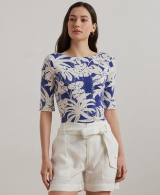 Lauren Ralph Lauren - Women's Palm-Frond-Print Cotton Boatneck Tee