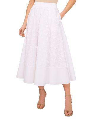 CeCe - Women's Cotton 3D Floral Pull-On Midi Skirt