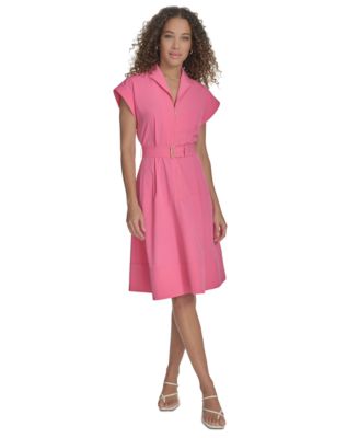 Calvin Klein - Women's Belted Cap-Sleeve Commuter Dress