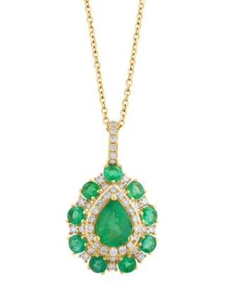 EFFY Collection - Emerald (2 ct. t.w.) & Diamond (3/8 ct. t.w.) Pear Halo 18" Pendant Necklace in 14k Gold