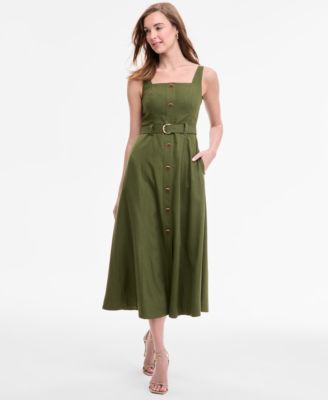 Taylor - Women's Square-Neck Button-Front A-Line Dress