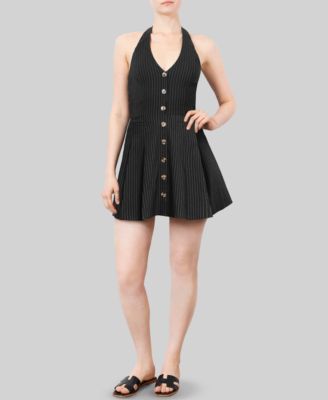 Almost Famous - Juniors' Halter-Neck Button-Front Mini Dress