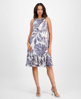 Robbie Bee - Women's Printed Ruffle-Neck Sleeveless Mini Dress