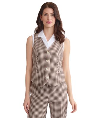 Jones New York - Women's Check-Print Button-Front Vest