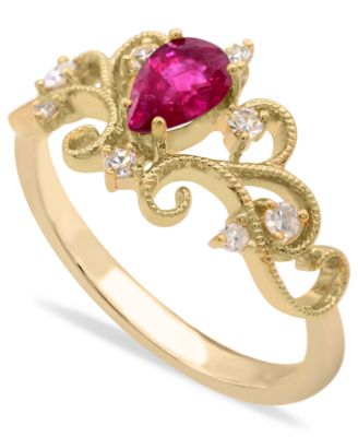 Macy's - Gemstone and Diamonds (1/8  ct. t.w.) Ring Set in 14k Yellow Gold