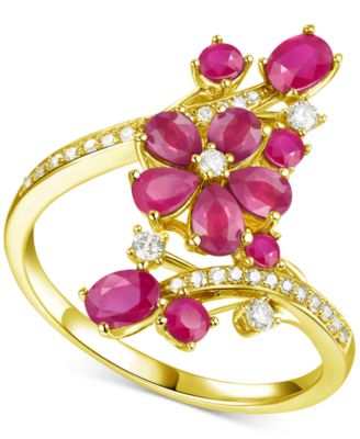 Macy's - Ruby (1-1/2 ct. t.w.) & Diamond (1/4 ct. t.w.) Flower Statement Ring in 14k Gold