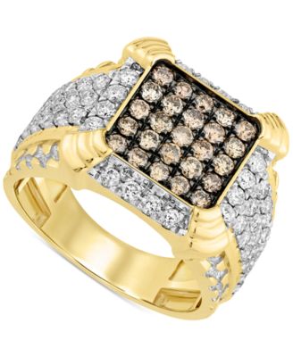 Macy's - Men's White Diamond (1-1/3 ct. t.w.) & Brown Diamond (7/8 ct. t.w.) Cluster Ring in 10k Gold