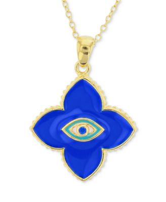 Macy's - Lab-Grown Blue Spinel & Enamel Evil Eye Flower Pendant Necklace in 14k Gold-Plated Sterling Silver