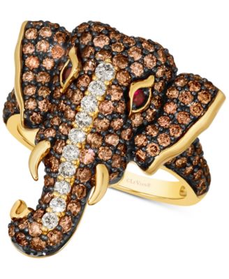 Le Vian - Diamond (2 ct. t.w.) & Passion Ruby Accent Elephant Ring in 14k Gold