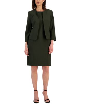 Le Suit - Women's Collarless Jacket & Sheath Dress Suit, Regular & Petite