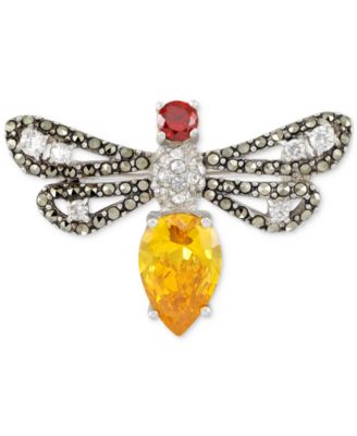 Macy's - Marcasite (3/8 ct. t.w.) & Cubic Zirconia Dragonfly Pin in Sterling Silver