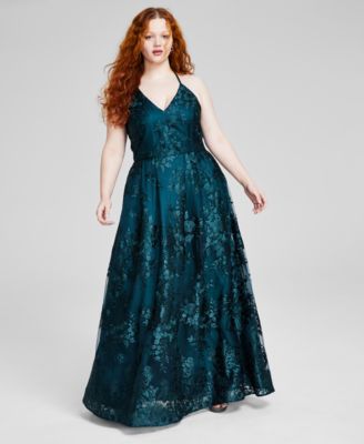BCX - Trendy Plus Size Strappy Embroidered Sleeveless Gown
