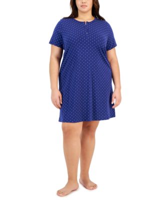 Charter Club - Plus Size Cotton Ditsy Floral Henley Sleepshirt