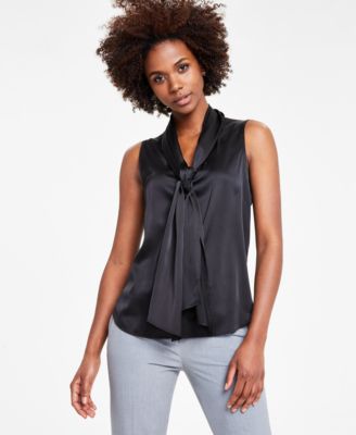 Bar III - Women's Tie-Neck Sleeveless Satin Blouse