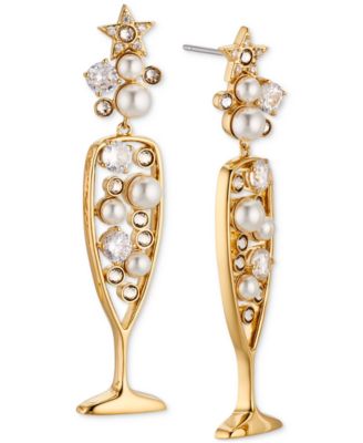 AJOA - Crystal & Imitation Pearl Champagne Drop Earrings