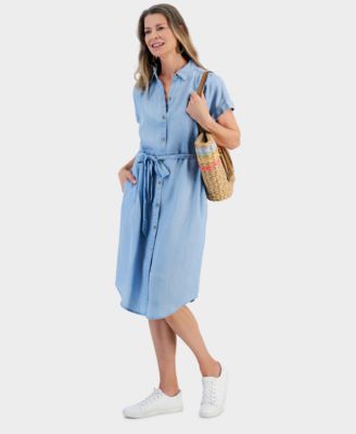 Style & Co - Women's Chambray Tie-Belt Shirt Dress