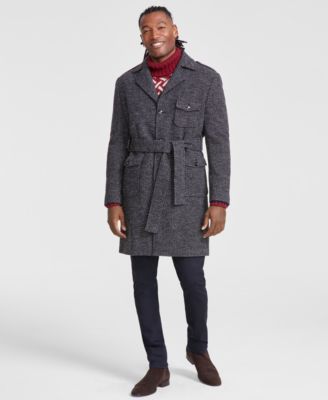 Tayion Collection - Men's Classic-Fit Birdseye Grey Overcoat