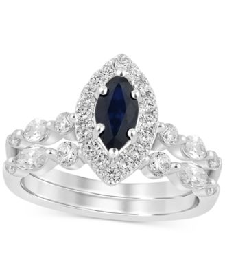 Macy's - Sapphire (5/8 ct. t.w.) & Diamond (7/8 ct. t.w.) Halo Bridal Set in 14k White Gold