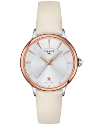 Tissot - Women's Swiss Odaci-T Cream Leather Strap Watch 33mm
